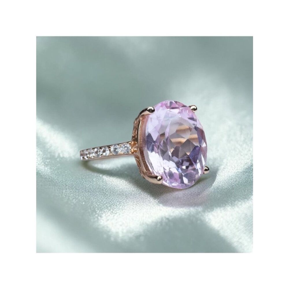 10K Rose Gold Large 5.6CT Pink Sapphire Ring - Size 6 -Pave Wedding Band -3.2g - Picture 12 of 15